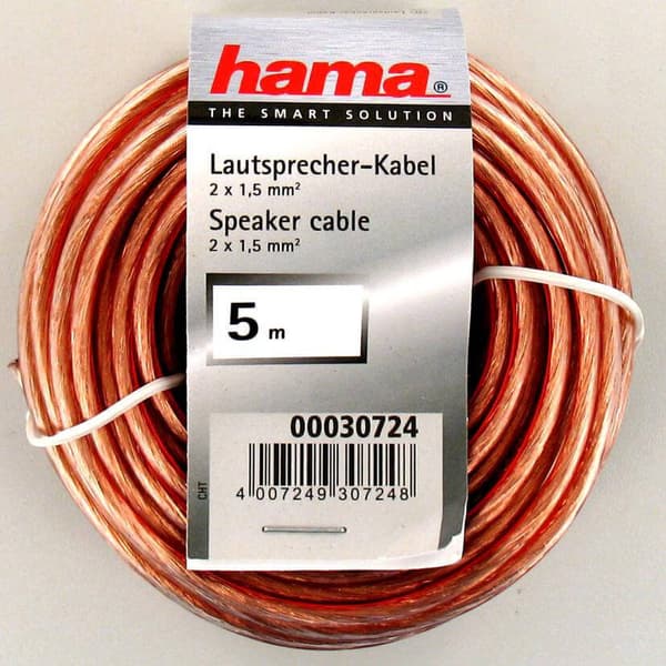 HAMA Kaiutinkaapeli 2x1,5mm2 Läpinäkyvä 5m