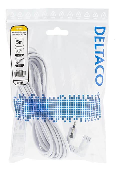 Outlet cable 5m angled CEE 7/16 to angled IEC 60320 C7white