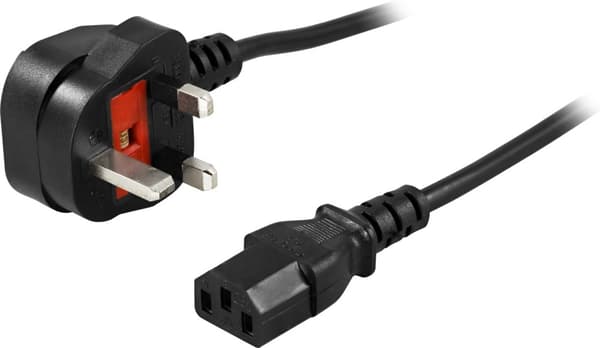 Appliance cable, UK,angled BS 1363>straight IEC 60320 C13,2m