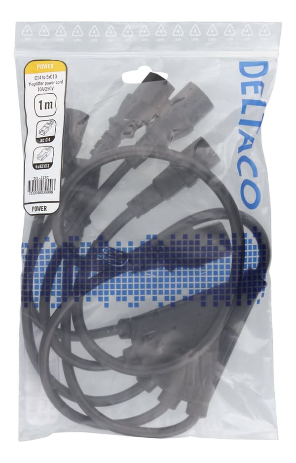 IEC C14 to 5x IEC C13 Power cable, 1m, 10A/250V, Y-Splitter