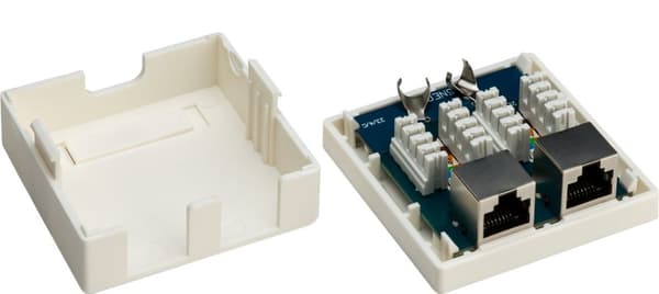 2-port RJ45-tilslutningsdåse, CAT 6, STP, hvid