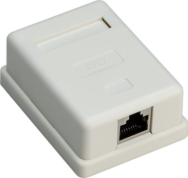 1-port RJ45 overflatemonteringsboks, CAT 6, STP, hvit