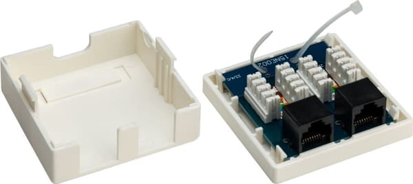 2-port RJ45-tilslutningsdåse, CAT 6, UTP, hvid