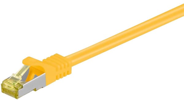 RJ45 netværkskabel S/FTP (PiMF), 500 MHz, med CAT 7 råkabel, gul, 1,5 m