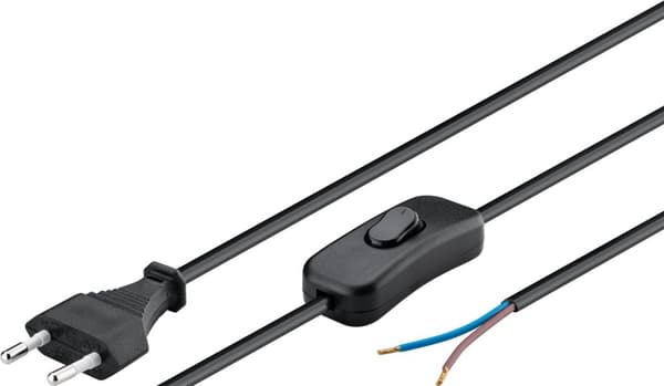 Kabel med euro-kontakt för montering - med strömbrytare, 1,5 m, svart
