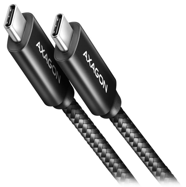 Axagon Data and charging USB4 Gen 3x2 cable length 1 m. PD 100W, 5A, 8K Full Ultra HD video. Black braided.