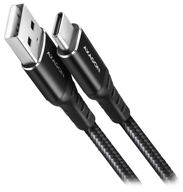 Axagon Data and charging USB 2.0 cable length 1.5 m. 3A. Black braided.