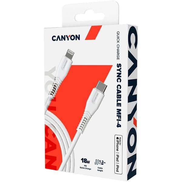 CANYON cable MFI-4 Type-C to Lightning 1.2m White