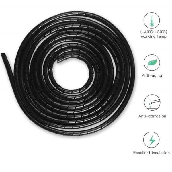 Universal flexibel spiralhylsa 4mm,6mm kabel städsats 2-pack spiralkabel lindningsrör 10m, svart