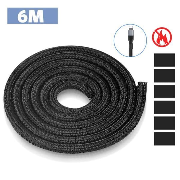 AGPTEK kabelhylsa 6M mjuk justerbar hylsa, kabelförvaltad flätad PET-förvaring, diameter 5-10 mm
