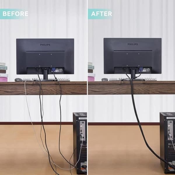 AGPTEK Kabelhylsa 2 Meter 25-39 mm, Flexibel vävd Kabelhylsa, Kabelhantering för kontor - TV - Dator PC - Vit