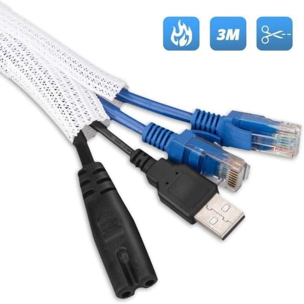 3M Kabelhylsa Flexibel Justerbar Kabelhantering Kabelskydd Förvaring Flätad slitsad PET för TV/dator/laddarkablar