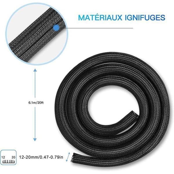 AGPTEK 6,1 m Kabelskydd, 13-23mm Automatiskt Stängande Kabelskydd, Skydd för Kabelhölje, Svart