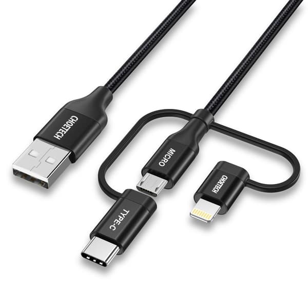 MFI Lightning USB Typ C micro USB-kabel 3in1 1,2 m svart