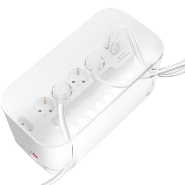 Kabelboks - Kabelskjuler med grenstik + USB-A/USB-C opladning Hvid