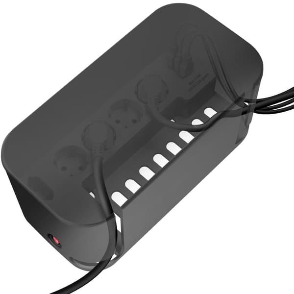 Cable box - Kabelgömma med grenuttag + USB-A/USB-C-laddning Svart
