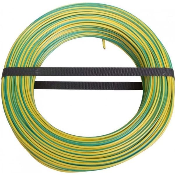 Elkabel 2.5 mm² h07vu L.100 m - Grön / Gul - Rulle - Enkledare - Rund