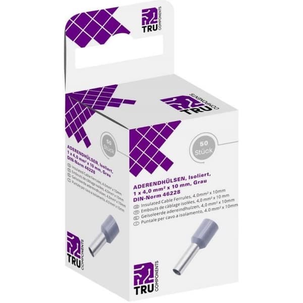 Enkel kabeländhylsa TRU COMPONENTS T1904C056 1 x 4 mm² x 10 mm delvis isolerad Grå 50 st.