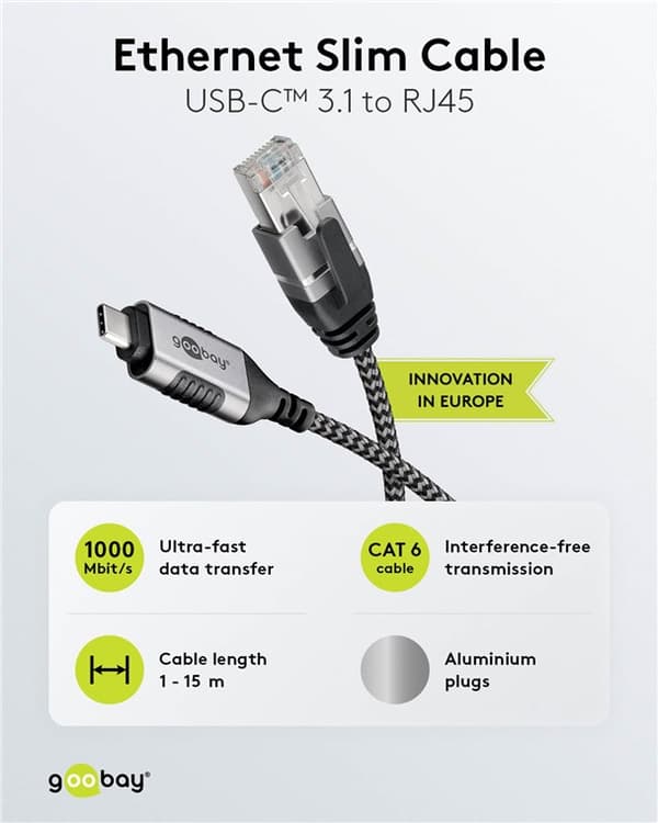 Ethernet-kabel USB-C™ 3.1 till RJ45, Slim, 7,5 m