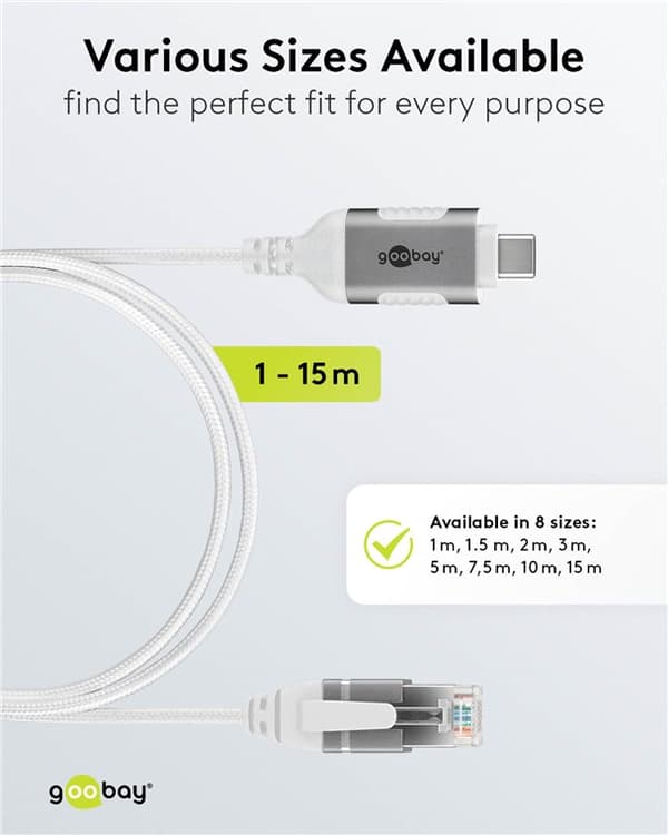Ethernet-kabel USB-C™ 3.1 til RJ45, Slim, 15 m
