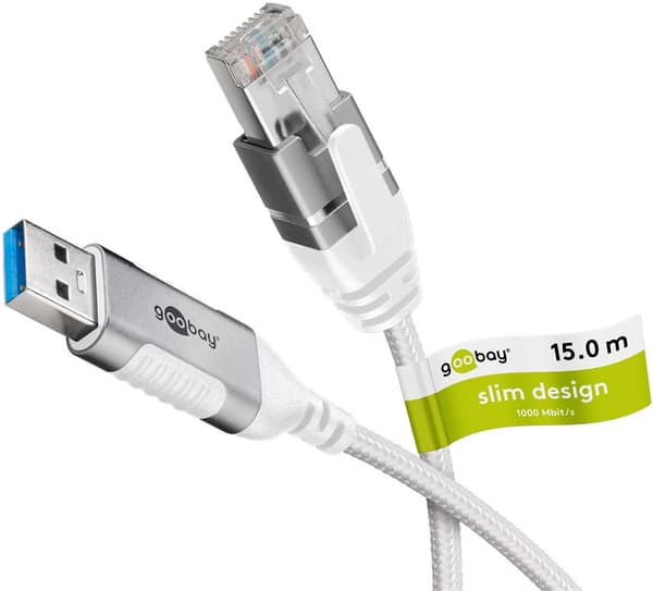 Ethernet-kabel USB-A 3.0 til RJ45, Slim, 15 m
