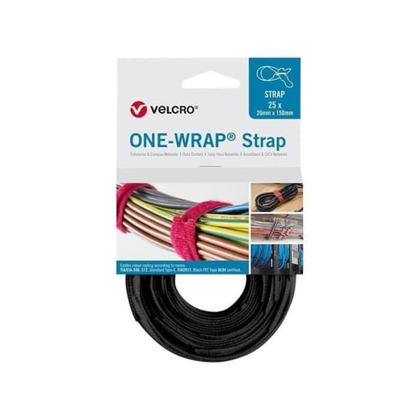 Kardborrband One Wrap Strap 20 x 200mm svart 25 enheter - 8412355645010 Svart