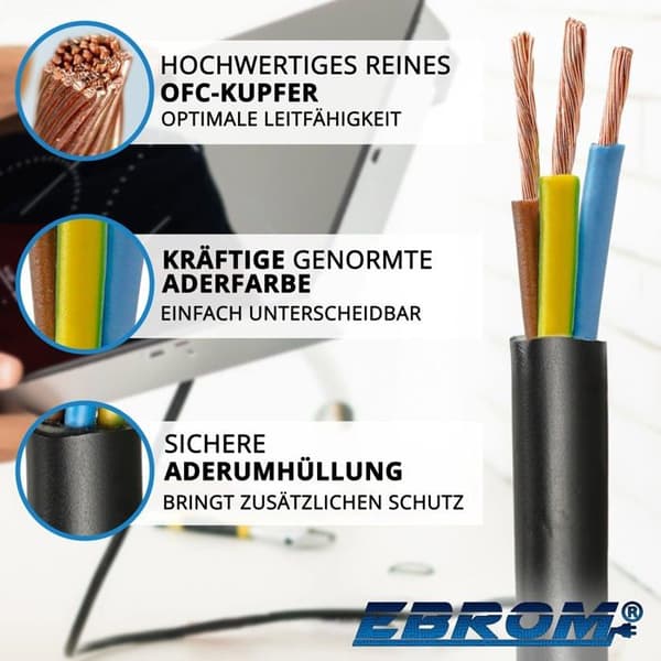 Elledningar - flätor - ledare Ebrom - EBROM-H03VV-F-3x1,0-SW-VARIO