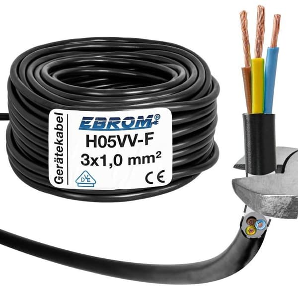 Elledningar - flätor - ledare Ebrom - EBROM-H03VV-F-3x1,0-SW-VARIO