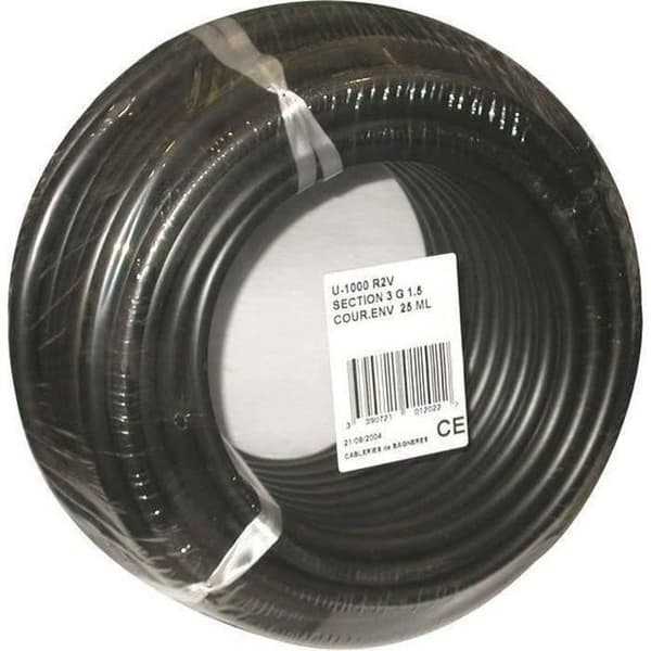 Styv kabel U-1000 R2V 3G1.5mm² 25m svart - KABLAR & KABLAR - 20218278D
