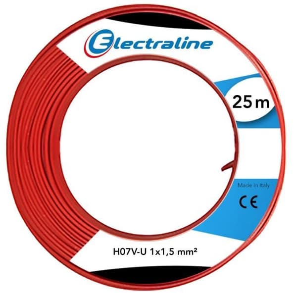Styv tråd HO7 V-U 1X1,5mm² röd 25M - KABLAR &amp; KABLAR - 60101018A