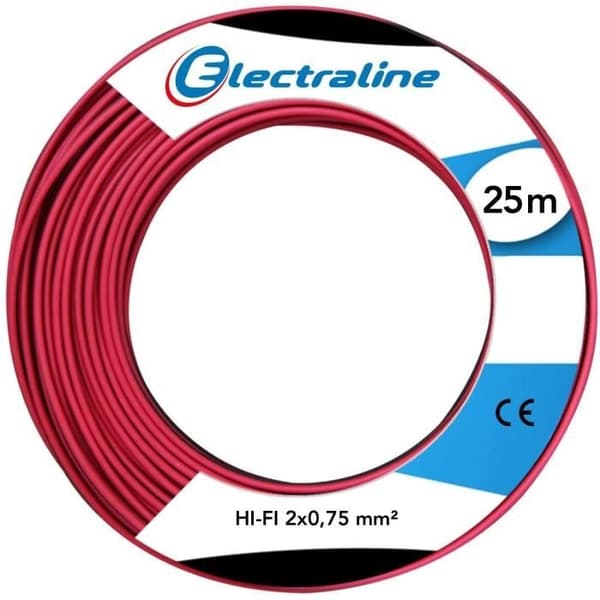 ELECTRALINE Kabel hifi - 2x0,75 mm - 25m - Svart och röd