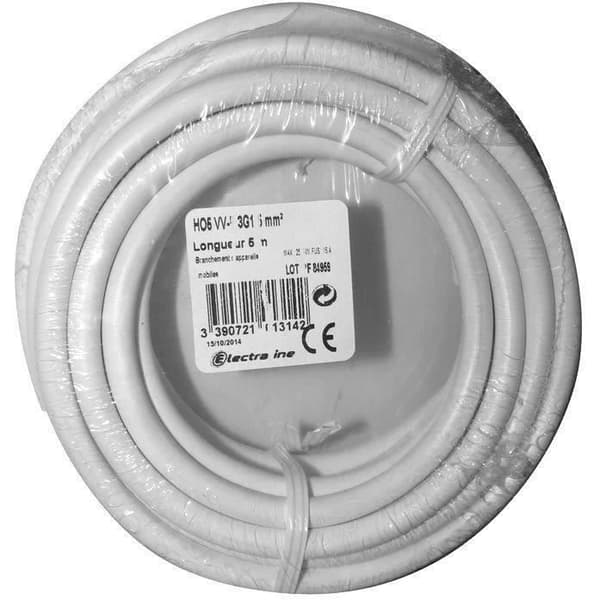 Flexibel kabel HO5VVF - 3x1.5 mm² - rulle 5 m - vit