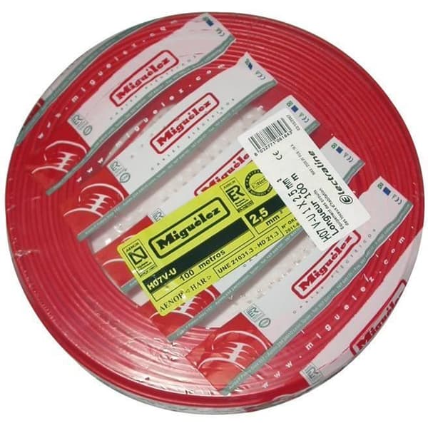 Hård kabel HO7VU - ELECTRALINE - 1x2.5 mm² - Längd 100 m - Färg röd - Enkledare