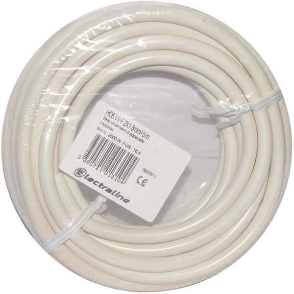 Kabel H05VVF - ELECTRALINE - 2x1.5 - 5m - Vit - Rulle - Multikärnig