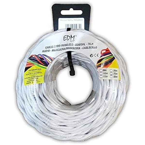 Parallellkabel - EDM - 2 x 2,5 mm - Flätad textil - Vit - 25 m