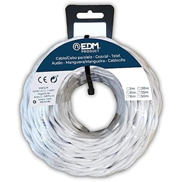 Parallellkabel - EDM - 2 x 2,5 mm - Flätad textil - Vit - 25 m