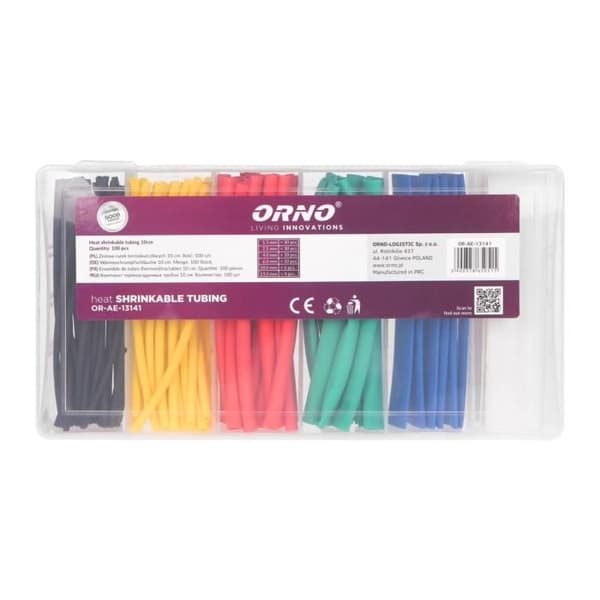 ORNO AE-13141 100-pack Krympslang i 6 färger Krymphylsor i låda Rörlängd 10 cm