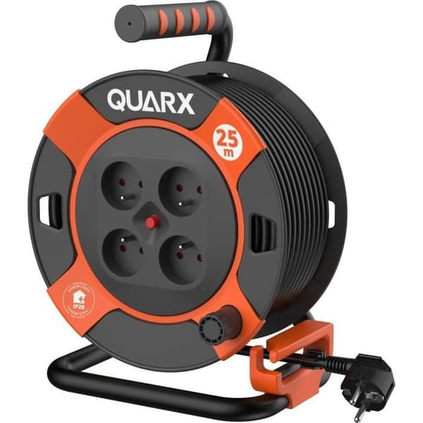 Gör-det-själv rulle - QUARX - 25m - H05VV-F 3G1.5mm² - Termisk strömbrytare - Barnskydd