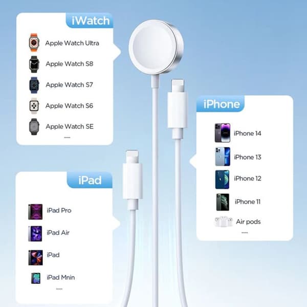 Trådlös laddkabel 3 i 1 (S-IW007) USB till Apple Watch, 2x Lightning, 3,5 W, 1,2 m - JoyRoom - Vit
