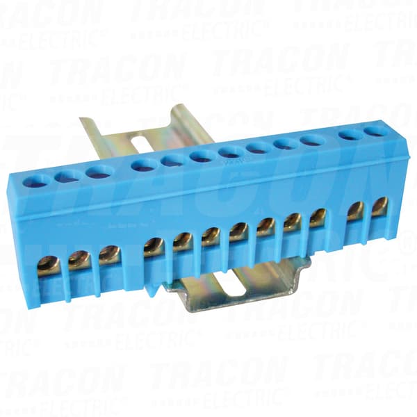 Isoleret samleskinne (N/PE), lukket, blå 63A, 6×9 mm, 12P, IP20