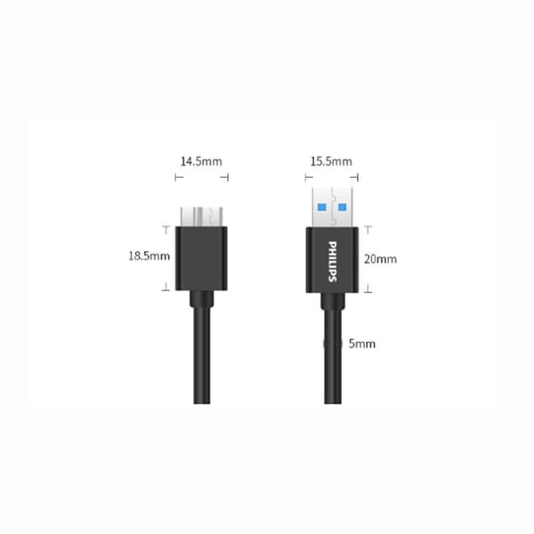 Philips højhastigheds USB3.0-kabel til mobil harddisk AM/Micro B-tilslutningskabel til opladning af mobildata 1,8 m