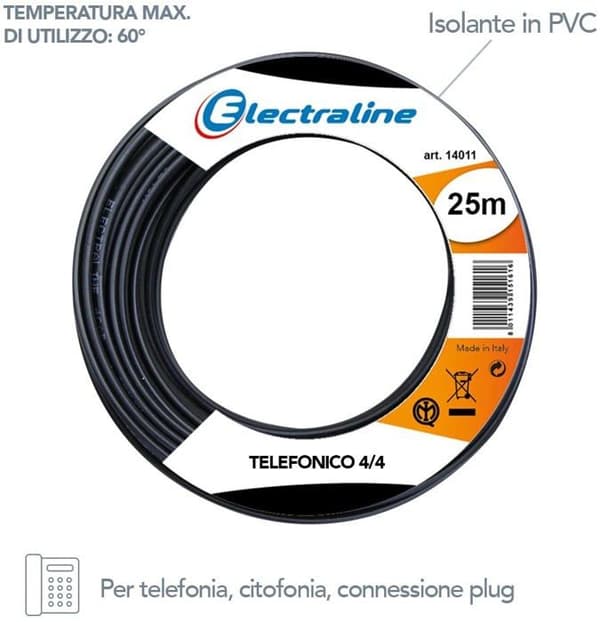 Kabel - tråd - mantel Electraline - 14011 - Kabelkrona TELEPH0NE LIN 4/4 25M svart