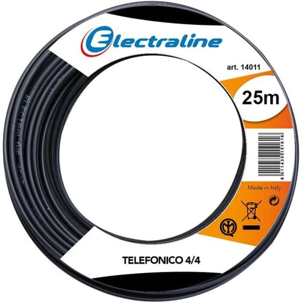 Kabel - tråd - mantel Electraline - 14011 - Kabelkrona TELEPH0NE LIN 4/4 25M svart