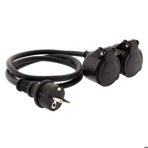Förlängningssladd med dubbel kontakt för byggarbetsplats HO7RN-F 16A 3G1,5mm² - Svart 1m - Zenitech