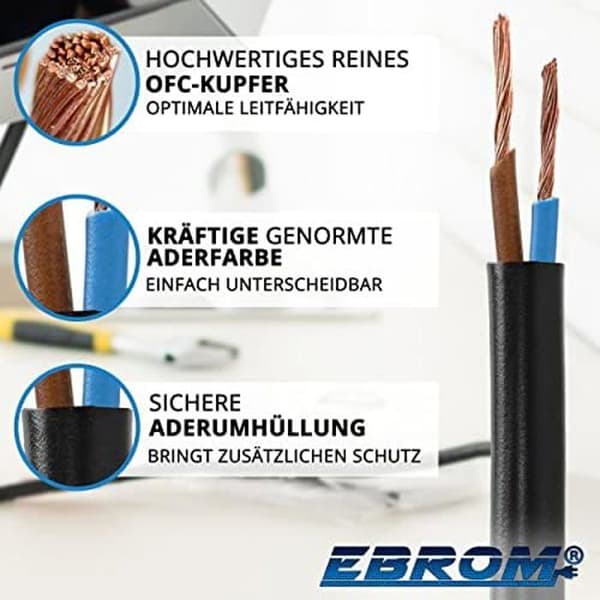 LED-kabel - EBROM - H03VV-F - 2 x 0,75 mm² - Rund - PVC - Svart