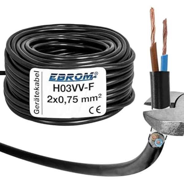 LED-kabel - EBROM - H03VV-F - 2 x 0,75 mm² - Rund - PVC - Svart