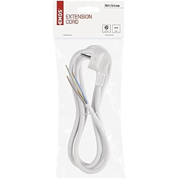 Anslutningskabel - EMOS - H05VV-F 3G - 2 m - PVC - Vit - 230 V/10 A