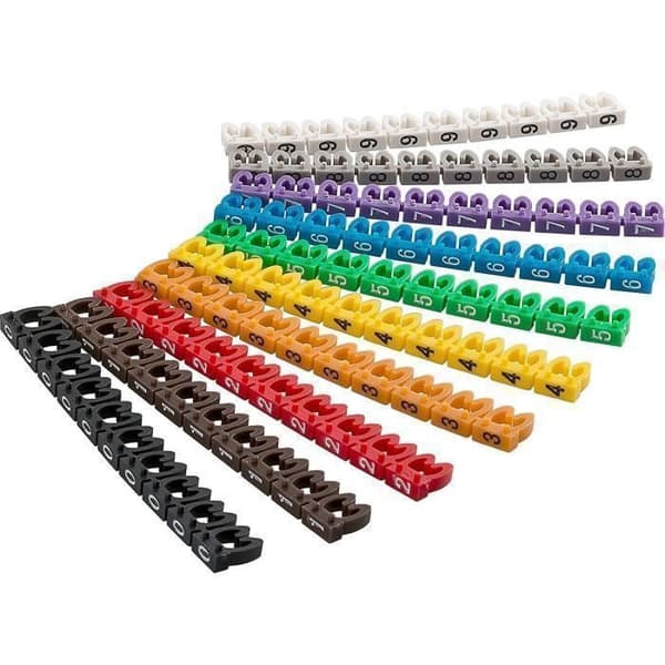 Kabelmarkeringsklämmor - GOOBAY - Siffror 0-9 - För 4 mm kabel - 10 x 10 färger