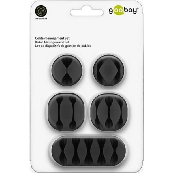 Kabelhållarsats - GOOBAY - 70683 - Svart - Självhäftande - 1 set