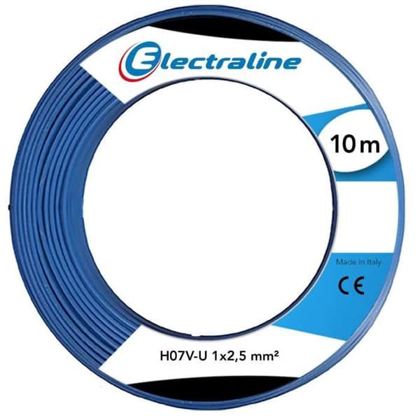 H07V-U styv kabel - ELECTRALINE - 10m - 2.5mm² - Isolering i PVC - Färg blå